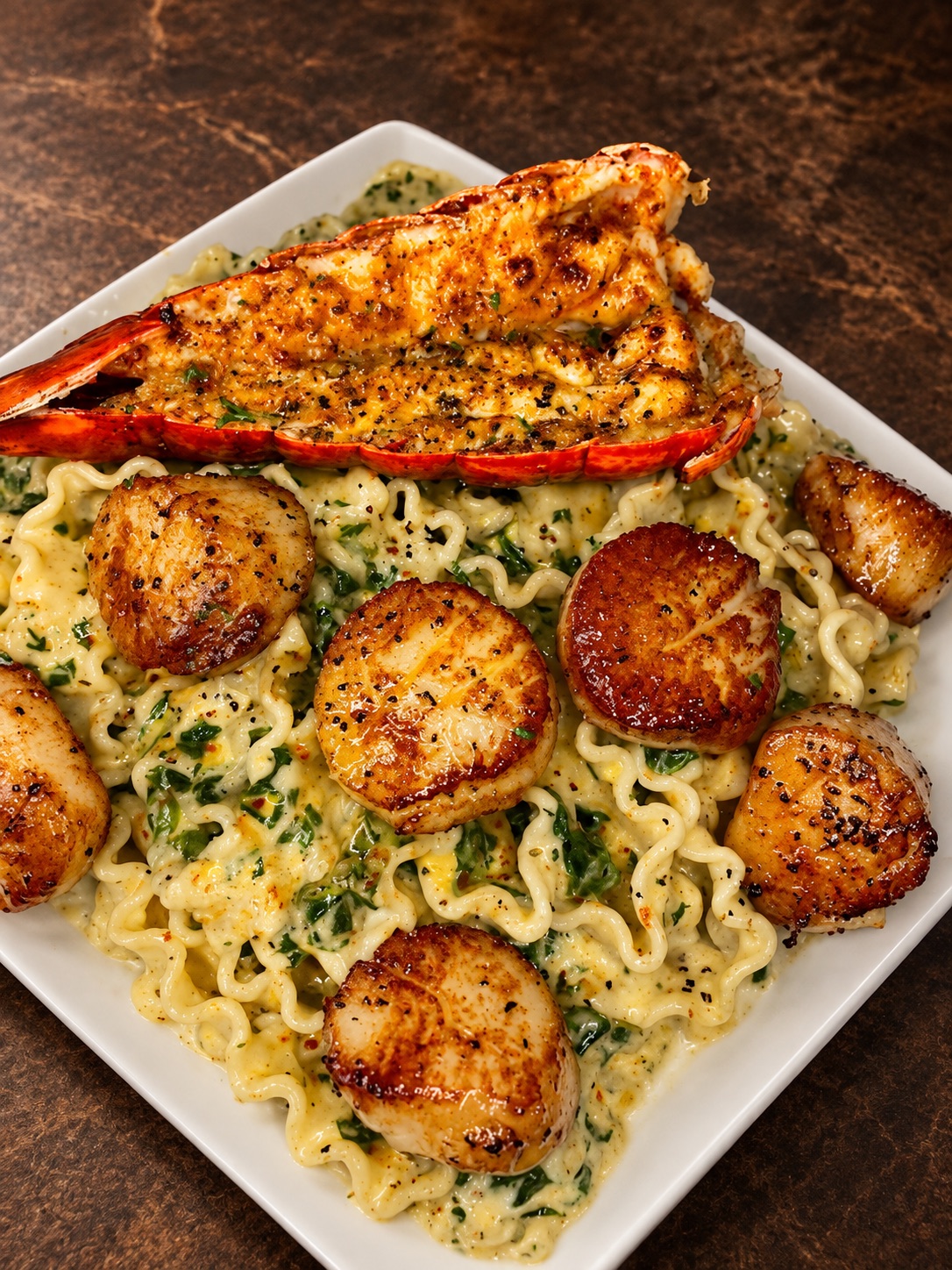 Lobster and scallop pasta prepared by Juicy Jay